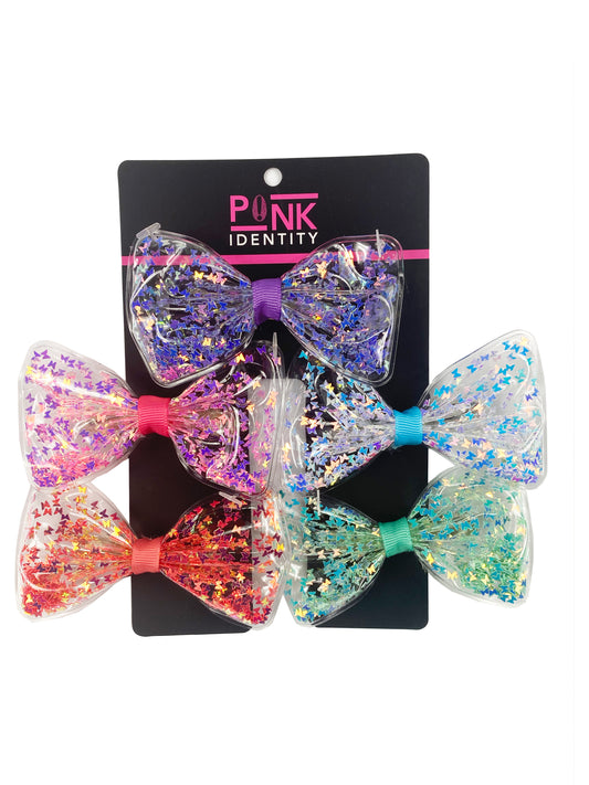 5 PIECE TRANSLUCENT GLITTER BOW SET