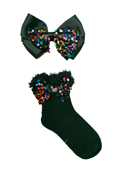 LOVE SEQUIN BOW HEADBAND AND SOCKS SET