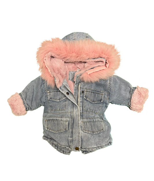 PINK FUR DENIM COAT