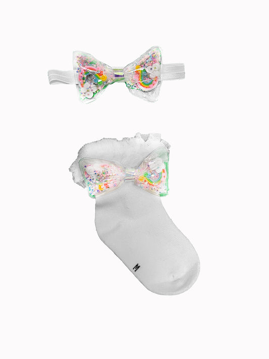 RAINBOW VIBES BOW HEADBAND AND SOCKS SET